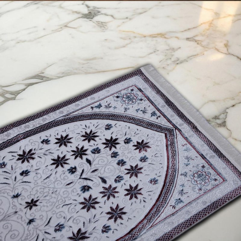 Melen Turkish prayer rug - prostration - maroon - cream - Image 3